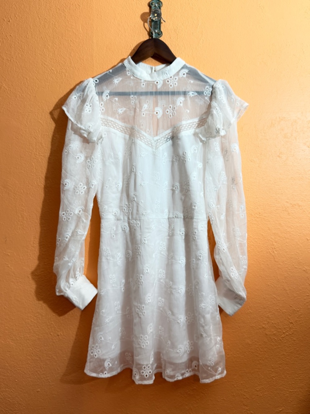 Modcloth White Eyelet Long-Sleeve Mini Dress